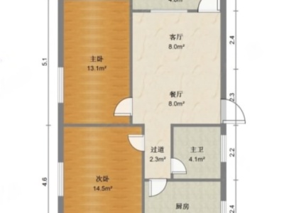 伟奇豪庭小区2室2厅1卫户型图1