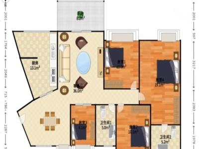 华盈爱琴湾小区3室2厅2卫户型图1