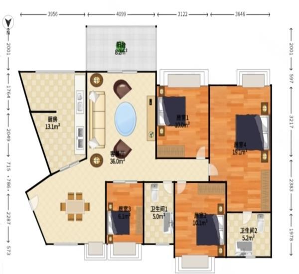 华盈爱琴湾小区3室2厅2卫户型图