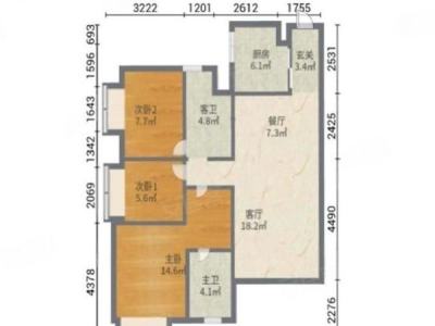 半江花园小区3室2厅1卫户型图1