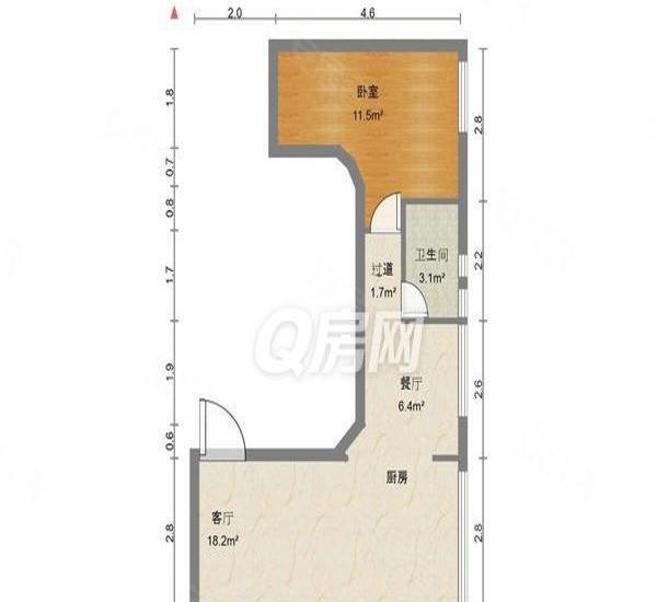 心海州小区1室2厅1卫户型图2