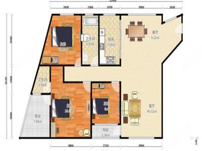 城东名门小区3室2厅2卫户型图2