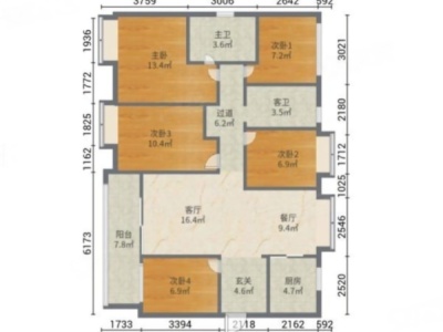 保利茉莉公馆小区5室2厅2卫户型图1