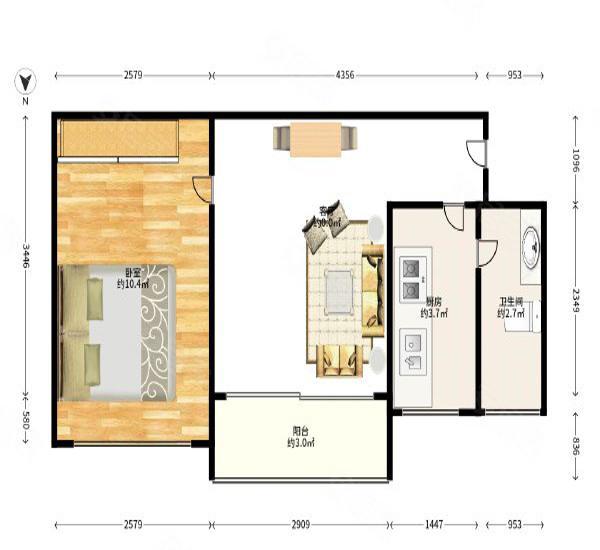皇庭世纪小区1室2厅1卫户型图3