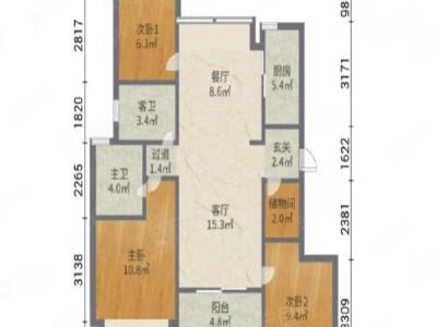 中海十里观澜小区3室2厅2卫户型图1