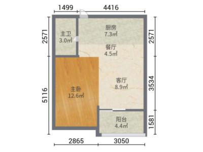 奥园广场小区1室2厅1卫户型图1