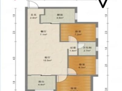 万科魅力之城一期小区2室2厅1卫户型图1