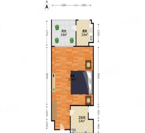 莲塘东路小区1室0厅1卫户型图4