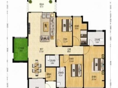 城市花园怡景阁小区4室2厅2卫户型图1