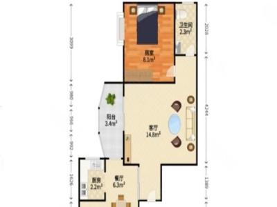 玉雅居小区1室1厅1卫户型图2