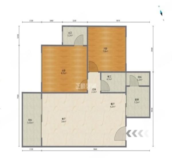 海尚绿洲小区2室2厅2卫户型图7
